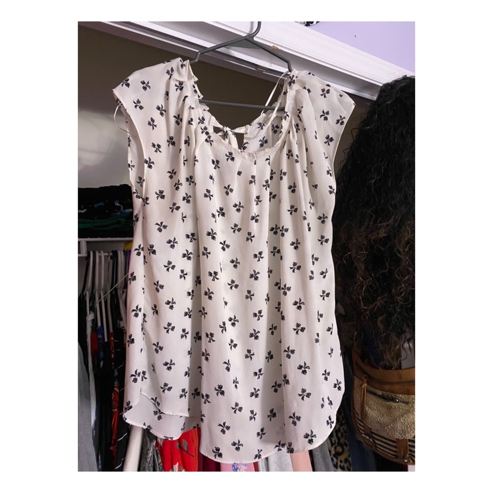 White and Black Floral Blouse